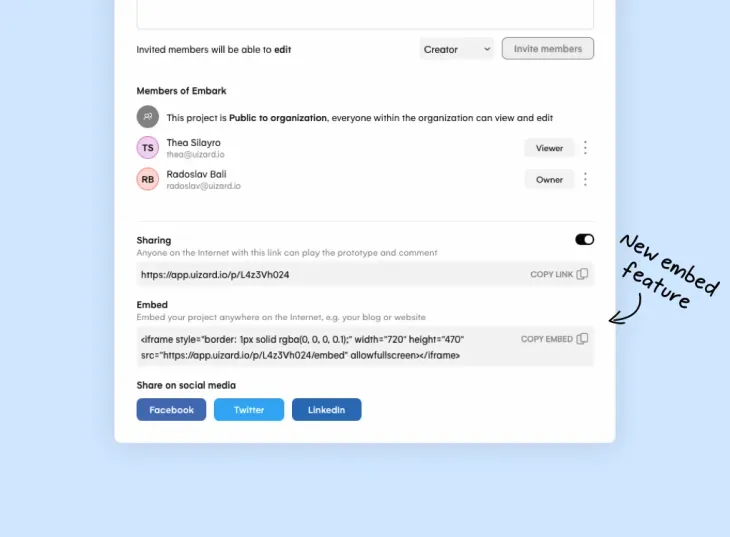 Embed your Uizard project anywhere on the internet
