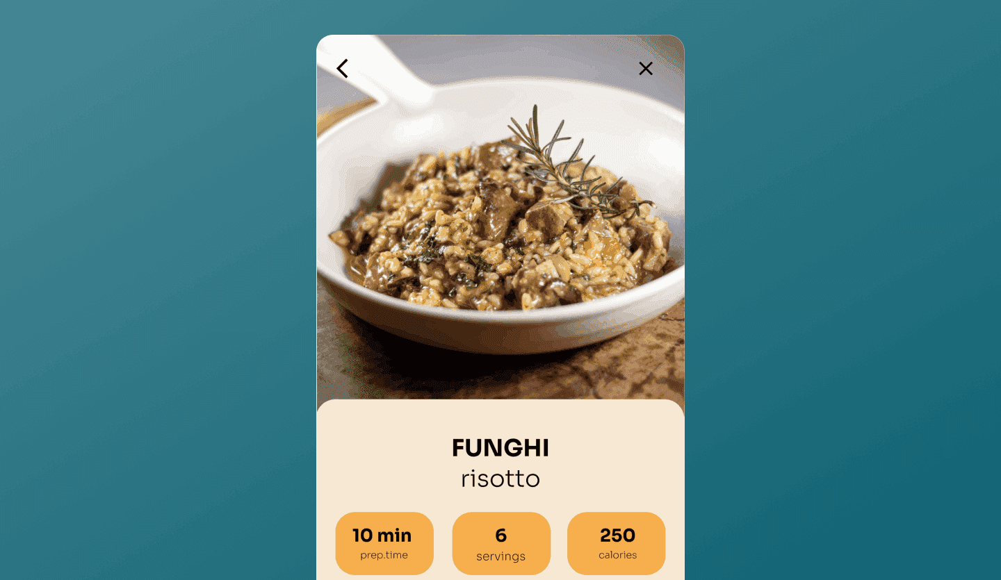 Recipe app UI design template detail screen