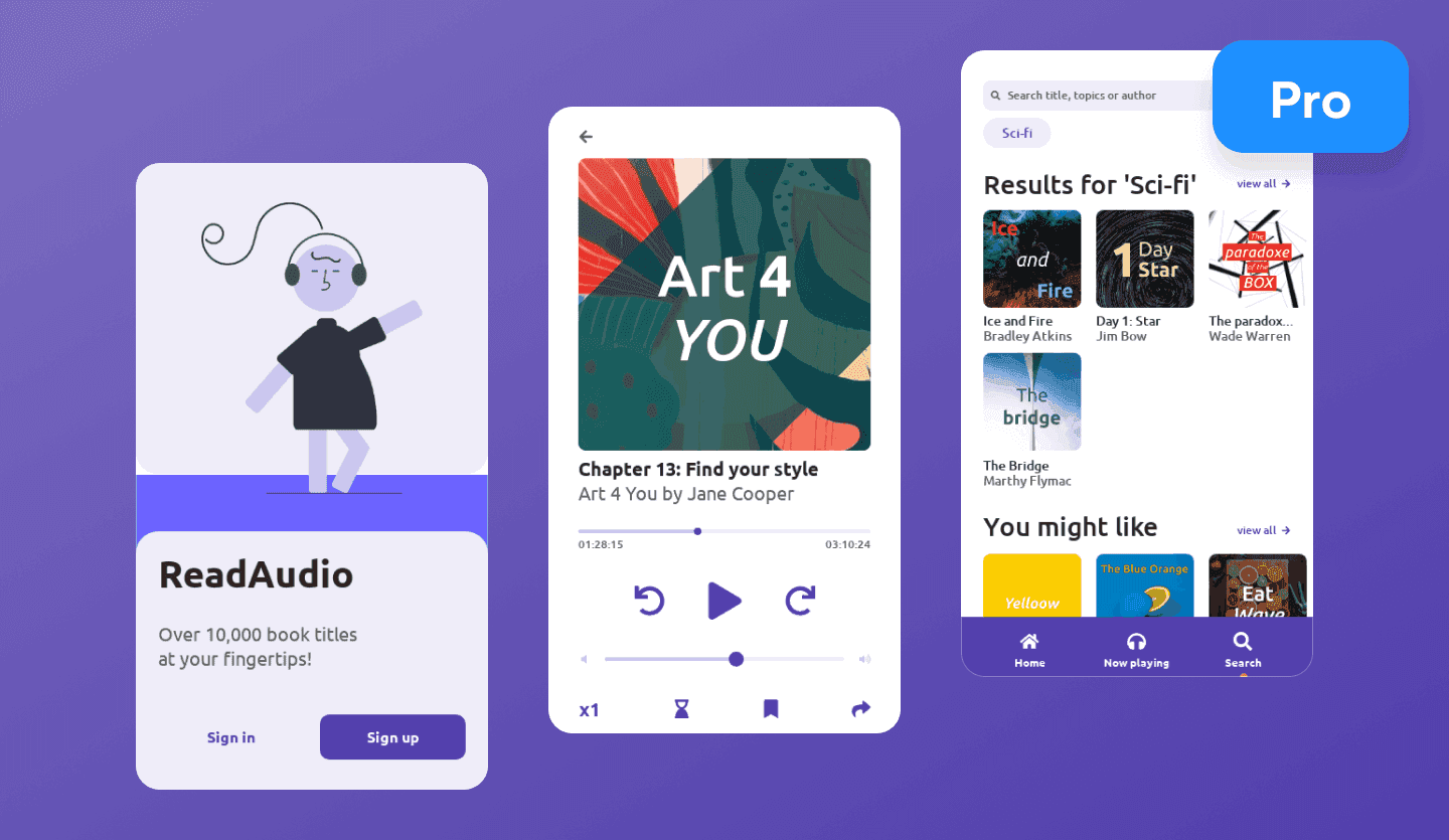 audiobook mobile app cover screen