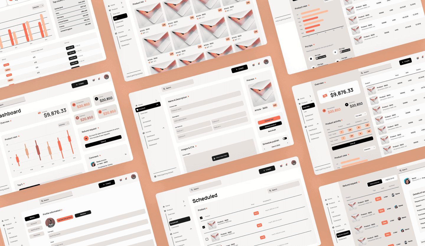 e-commerce web app dashboards light mode summary screen