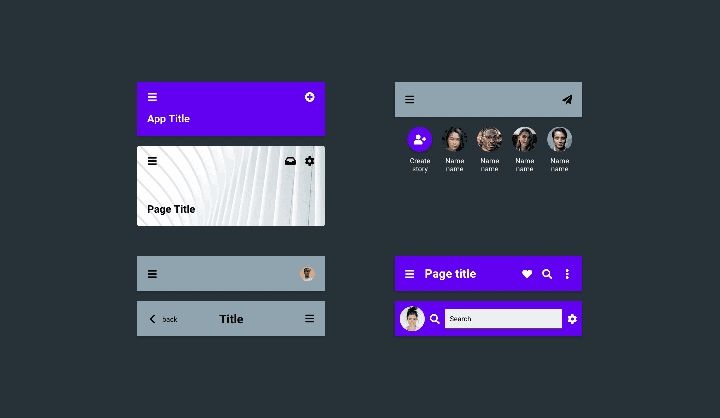 Screenshot showcasing the component template for designing app headers