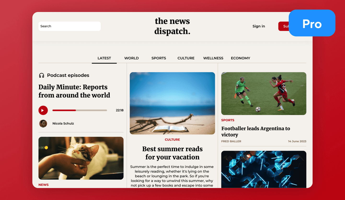 News web app UI template