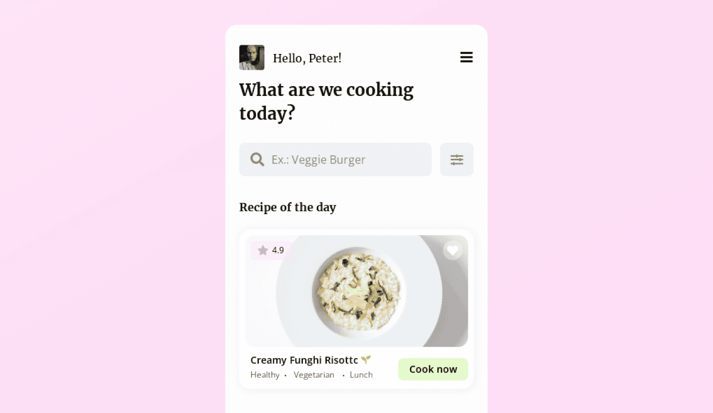 cooking mobile app design homepage