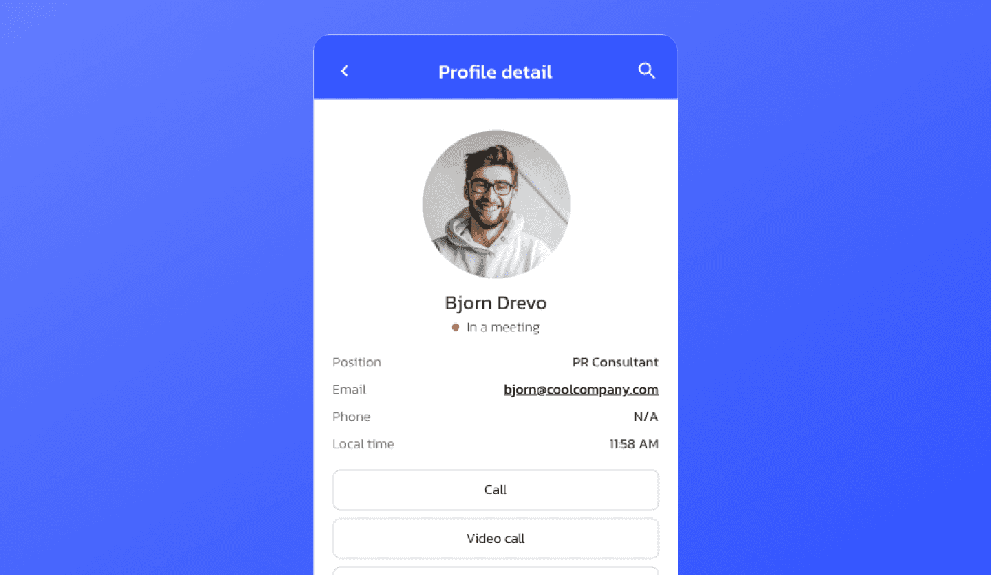 Work messaging app UI design template profile screen