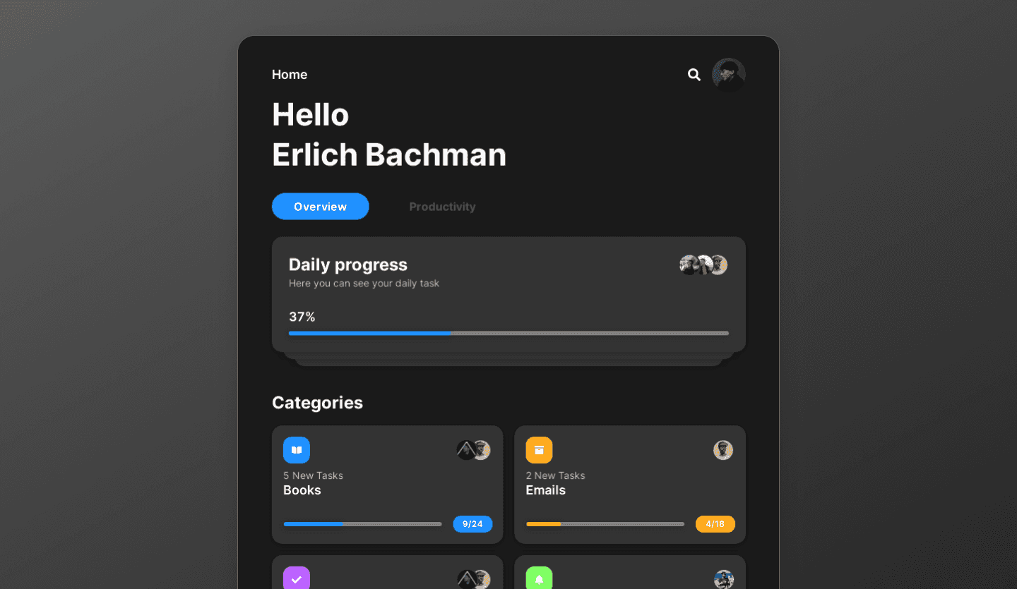 productivity app design template home screen