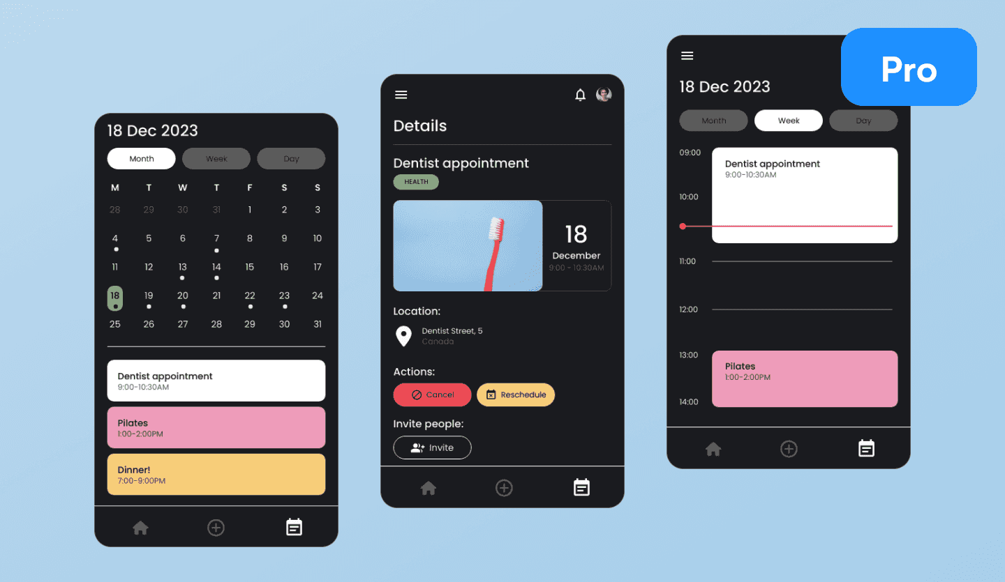 Calendar app UI design template