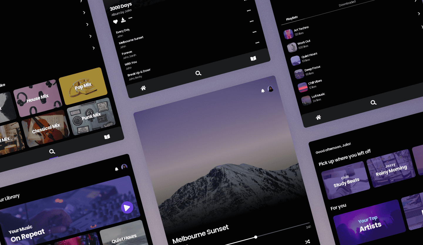 music streaming tablet app design template summary