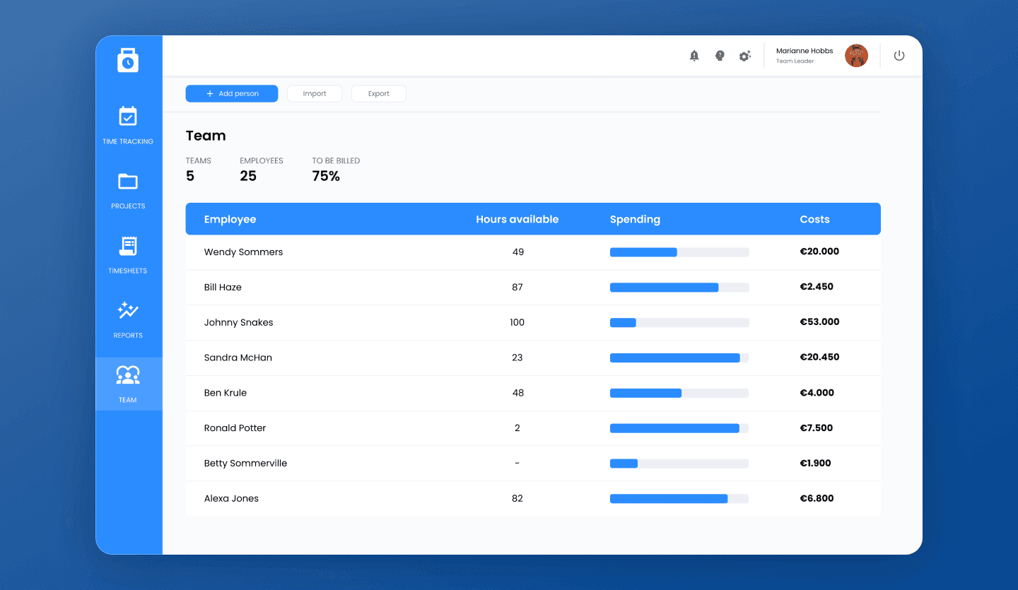 employee time tracking web app team design