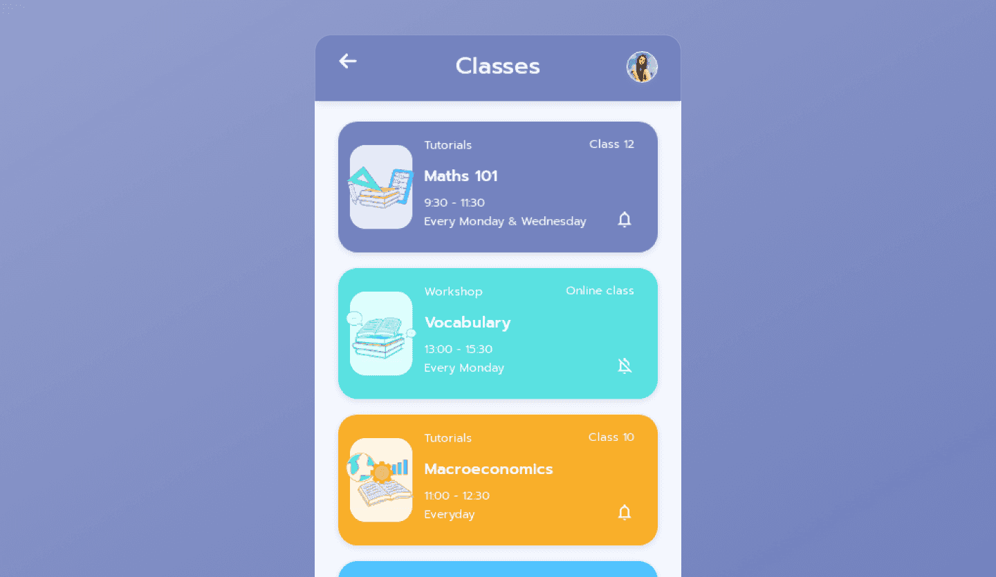 Class overview screen 