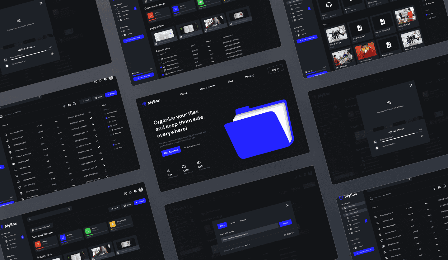 File management dark mode web app template summary