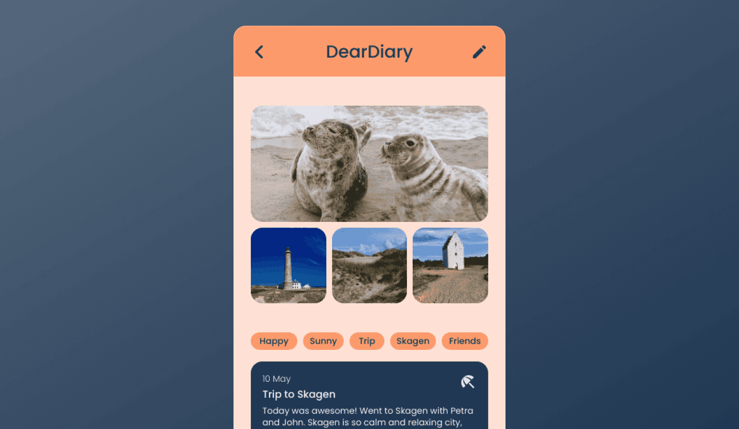 Journaling app UI design template entry screen