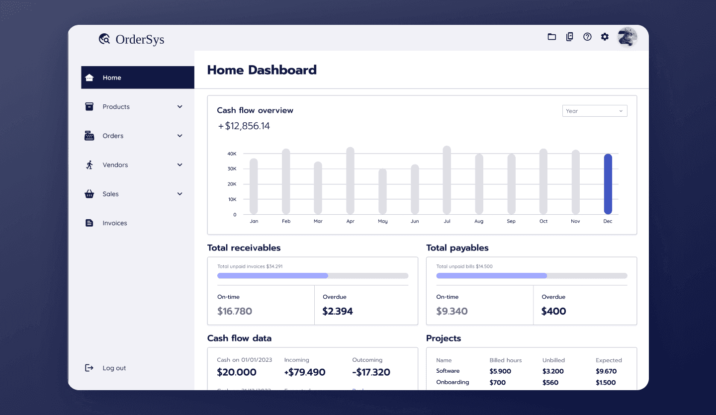 Purchase order management web app UI template