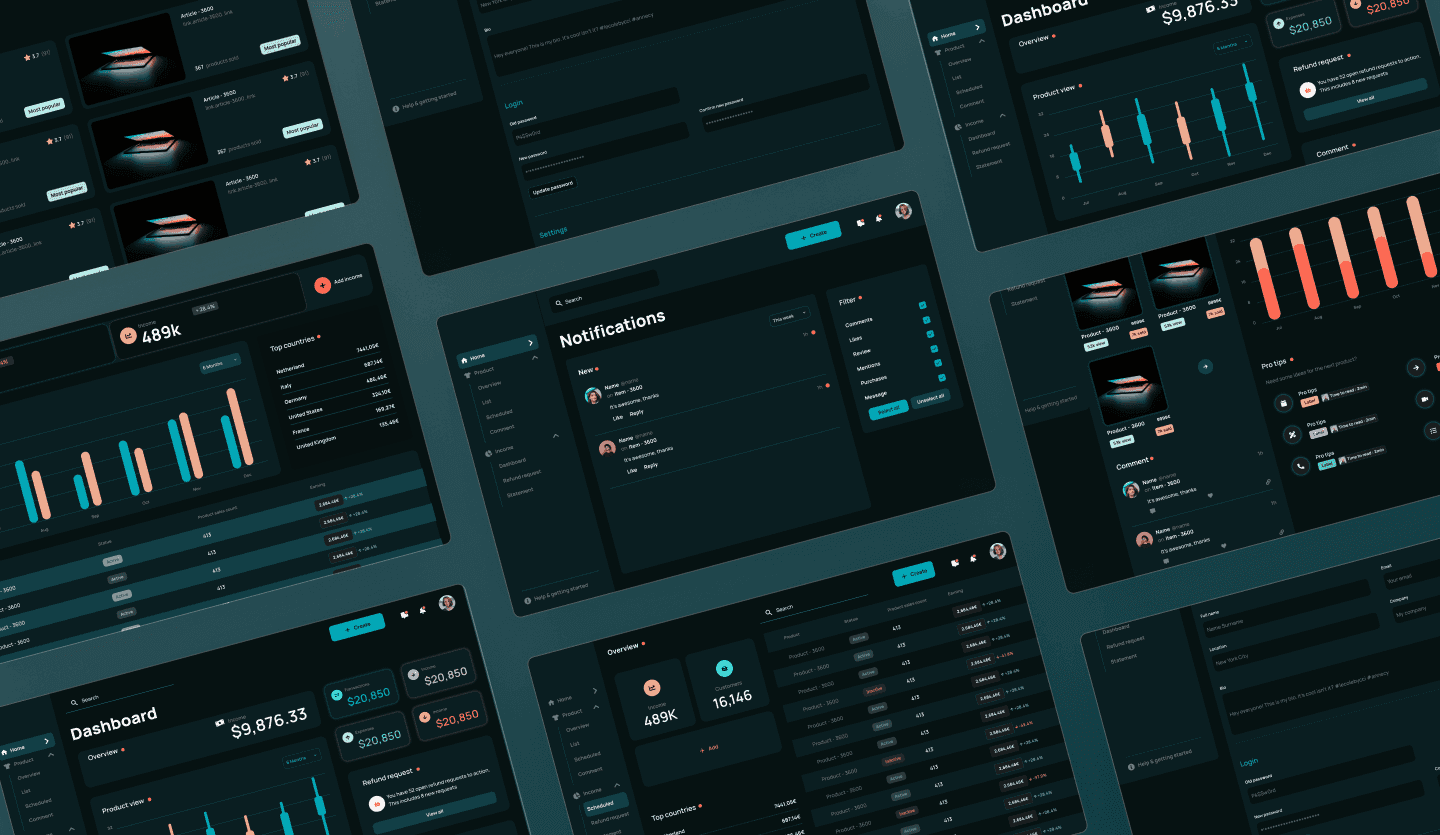 E-commerce dashboard dark mode web app template summary