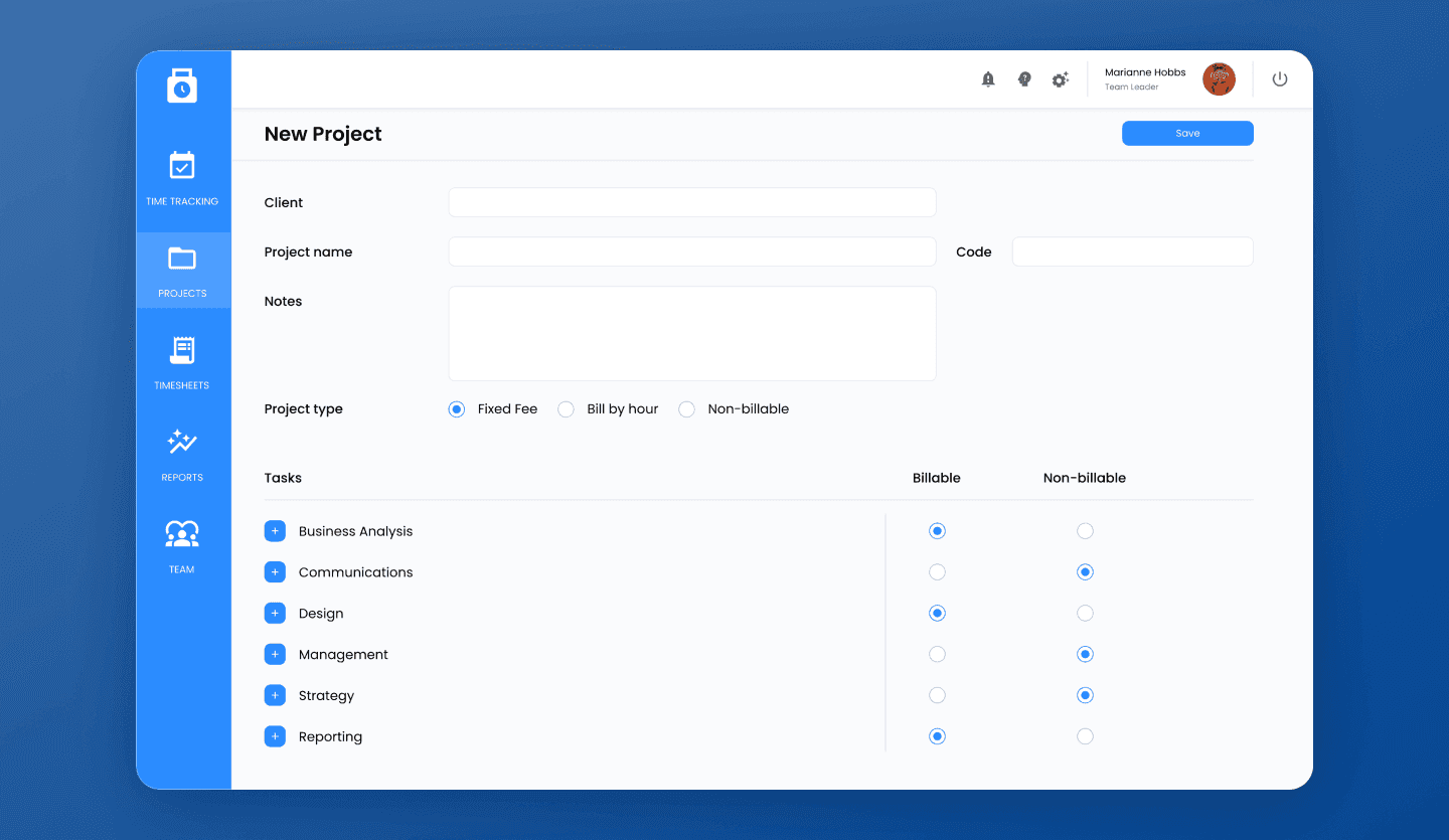 employee time tracking web app project design