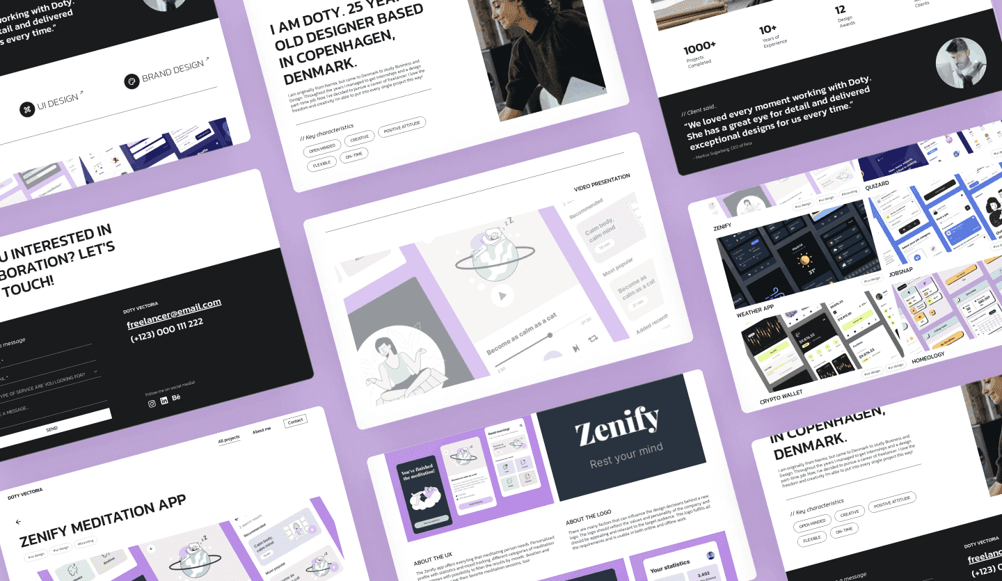 Image summary of freelance portfolio web app screens