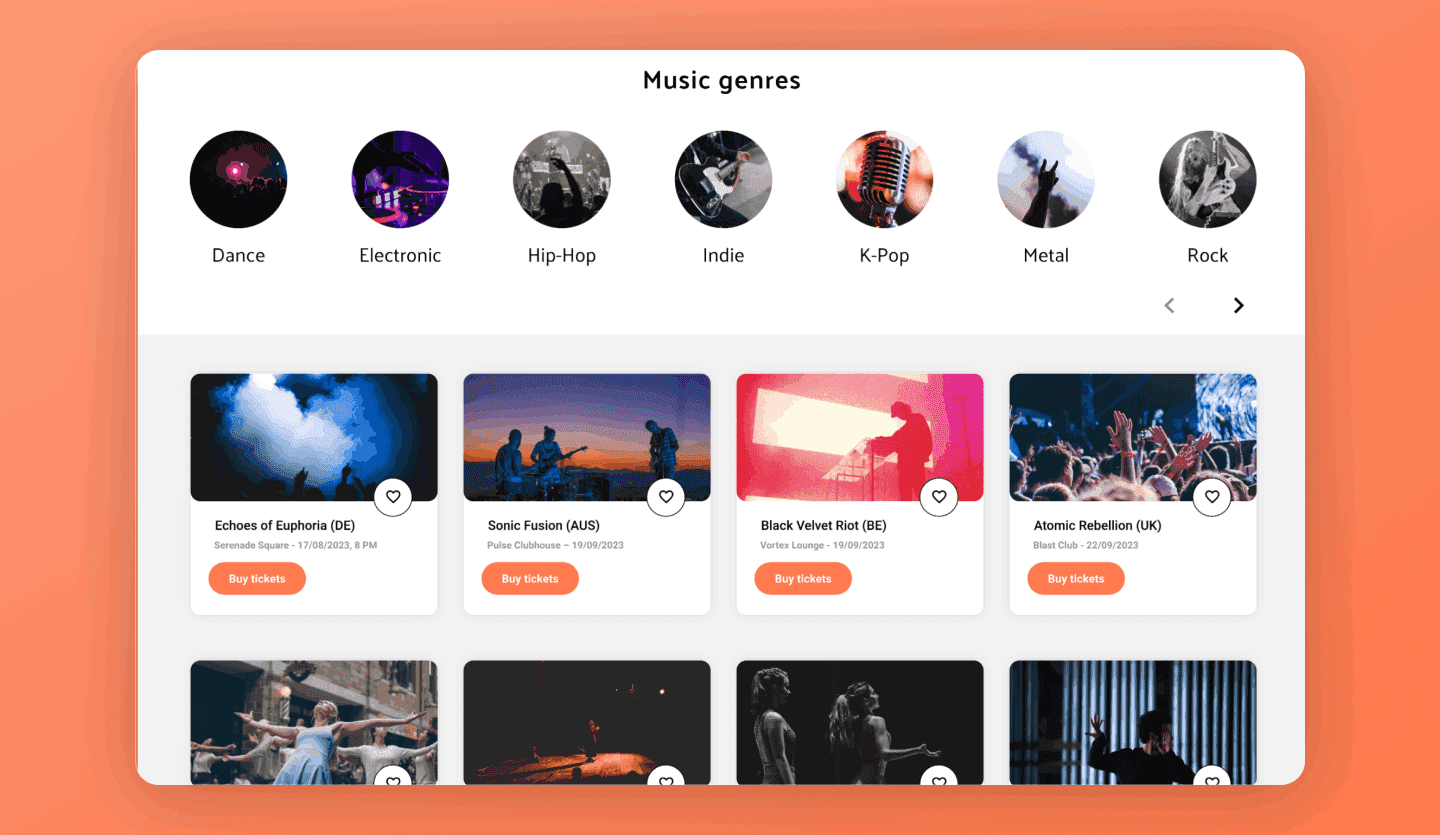 Ticket booking website design genres page