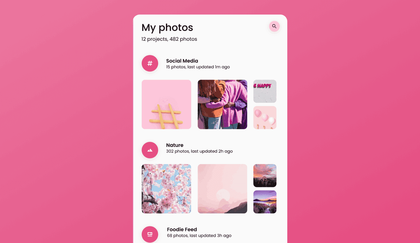 Photo editing mobile app profile screen template