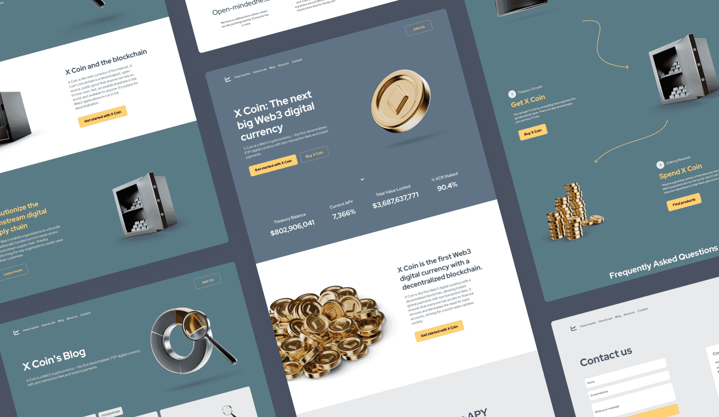 Image summary of the template for X Coin, a web3 crypto website