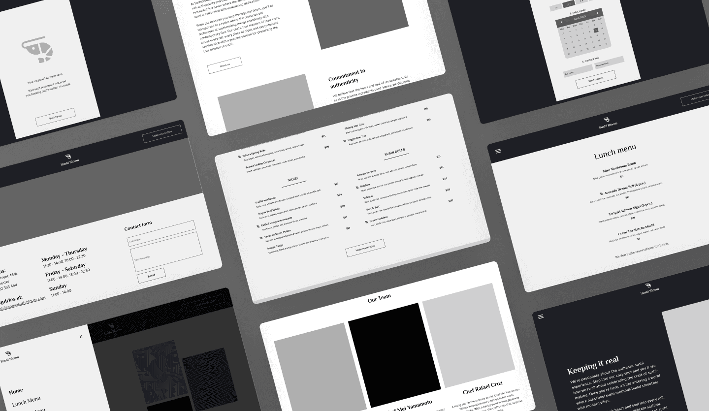 restaurant website wireframe design summary