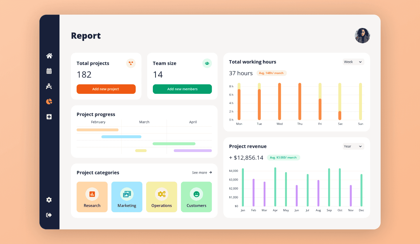 project management web app design template report screen