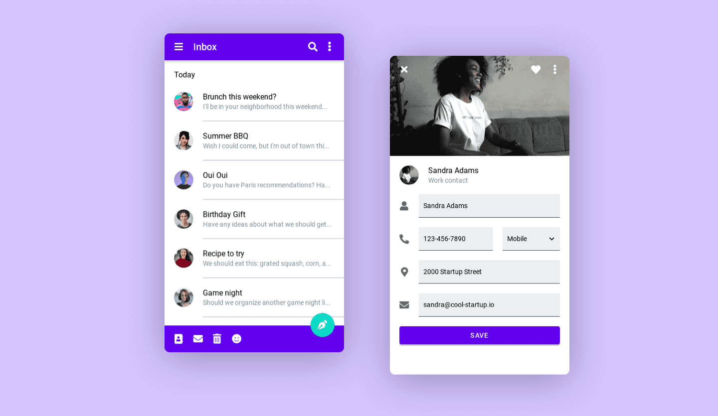 Screenshot of Google Material Design Email App: cover