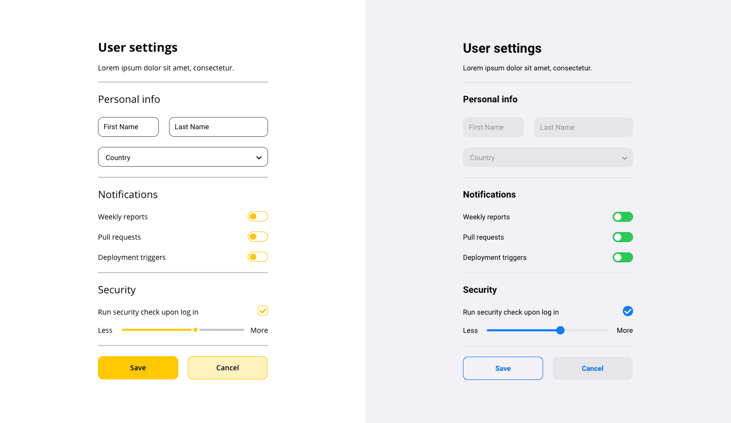 Screenshot showcasing the component template for designing forms