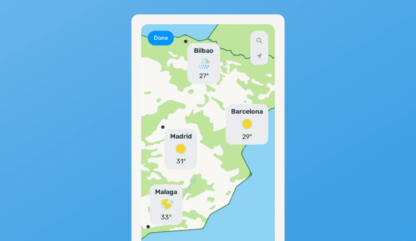 weather mobile app light mode map screen