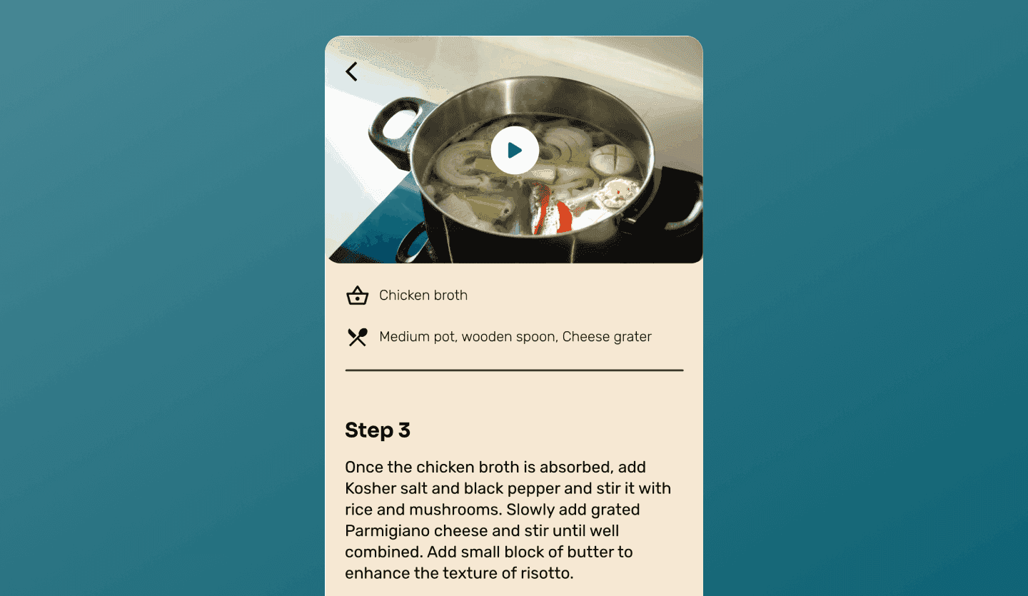 Recipe app UI design template more detail screen