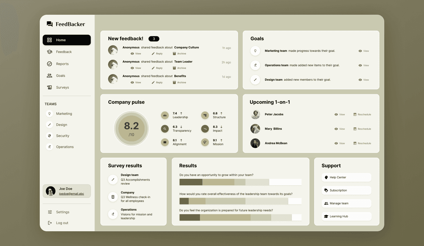 employee feedback home web app design