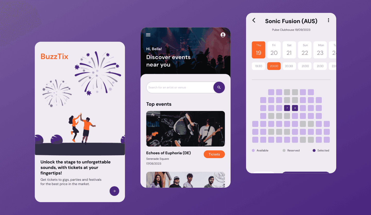 Ticket booking light mode app UI design template