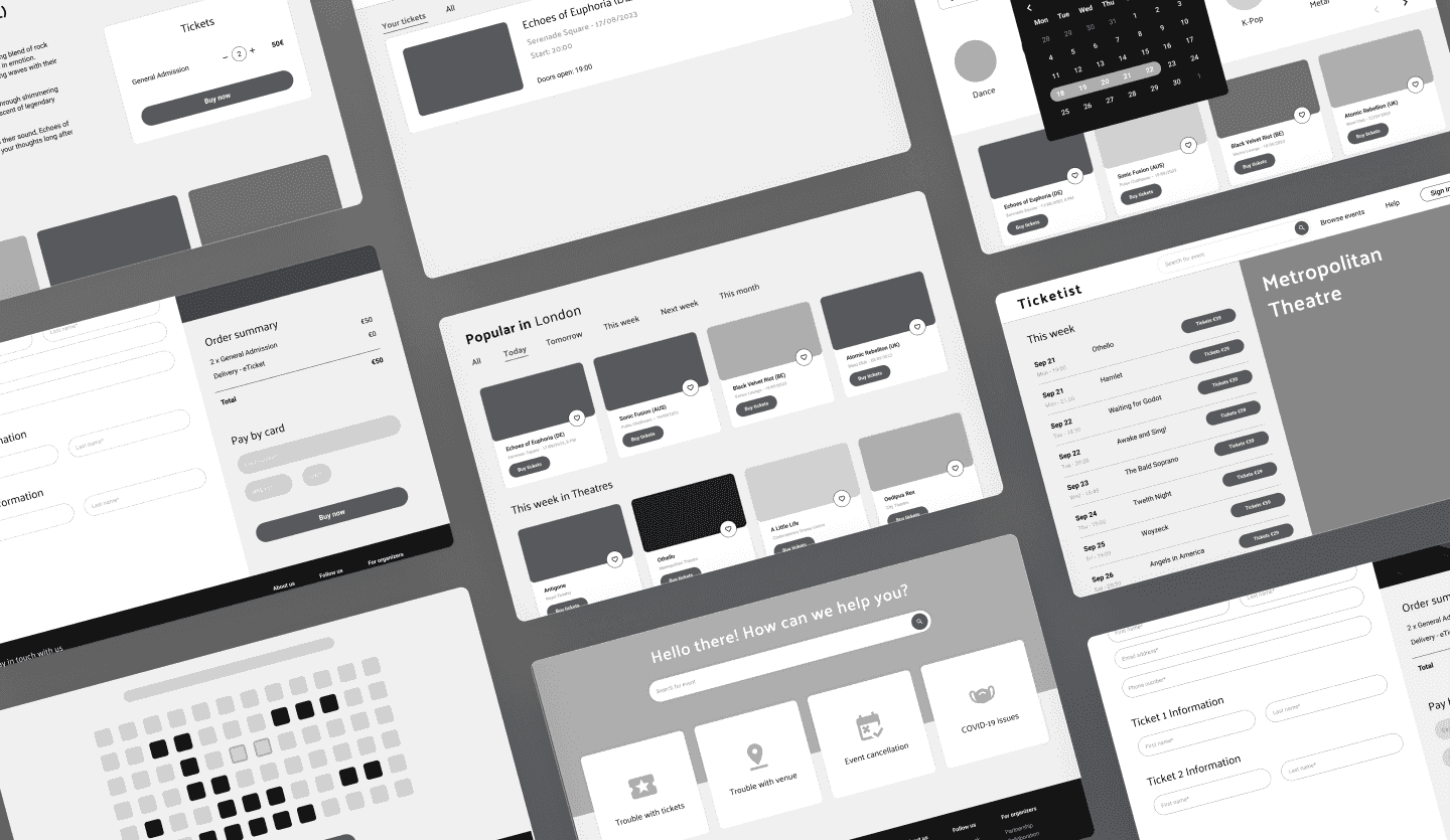 Ticket booking website wireframe design summary