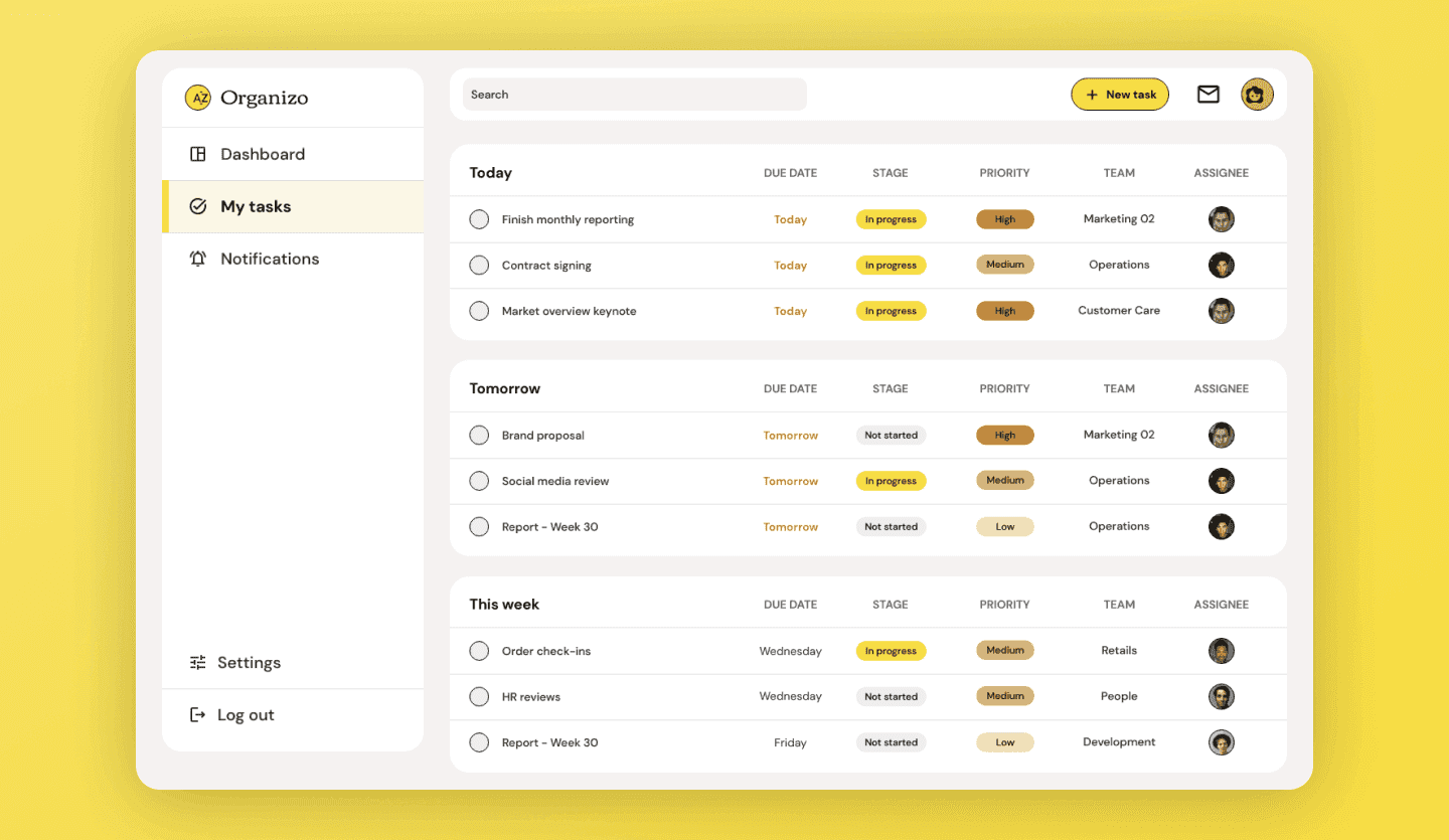 Task management web app UI template