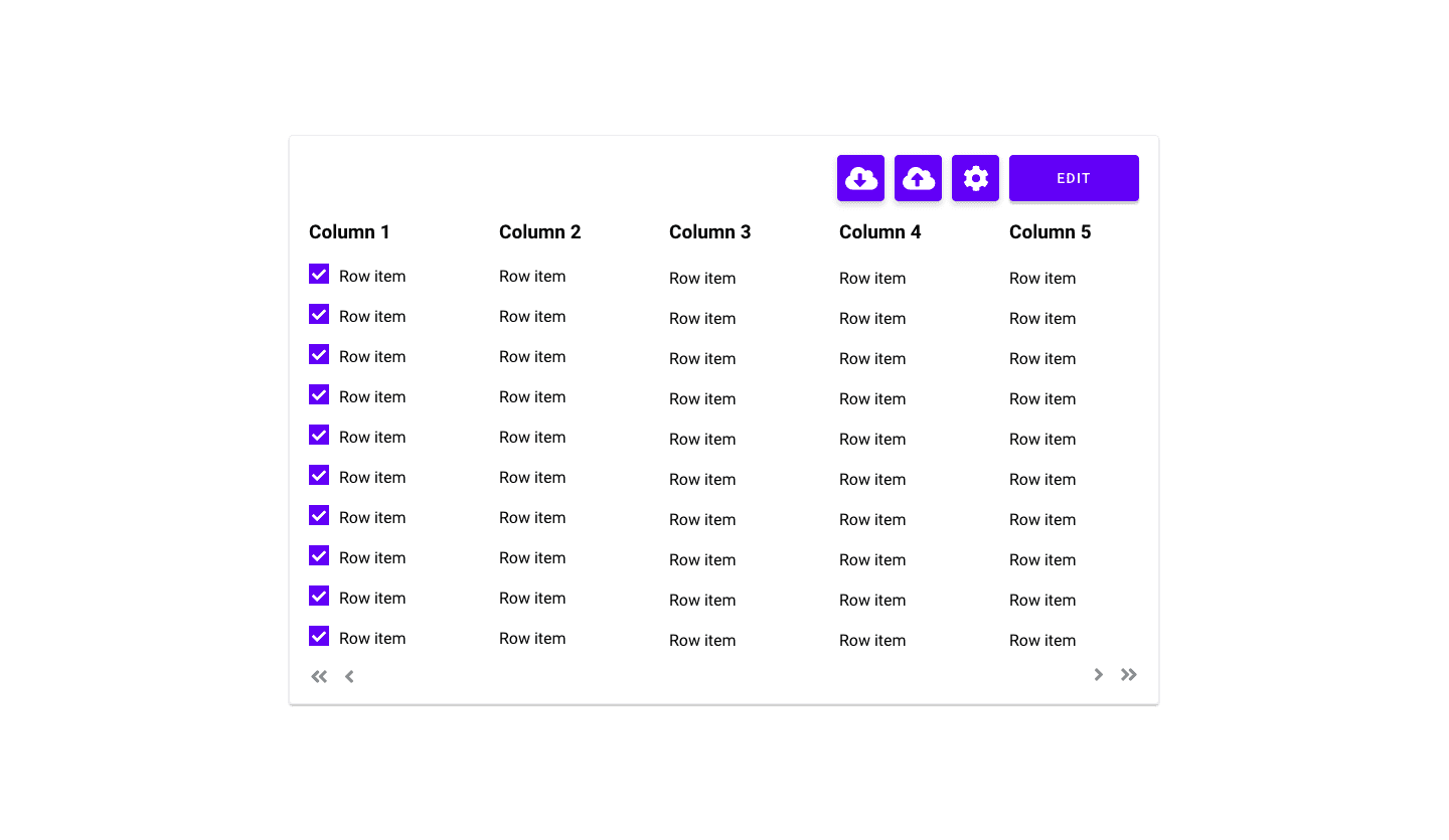 Screenshot showcasing the component template for designing tables