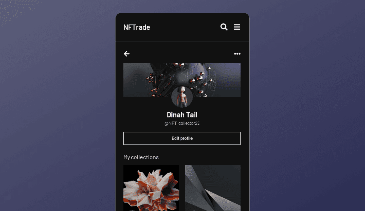 nft marketplace mobile app design user profile