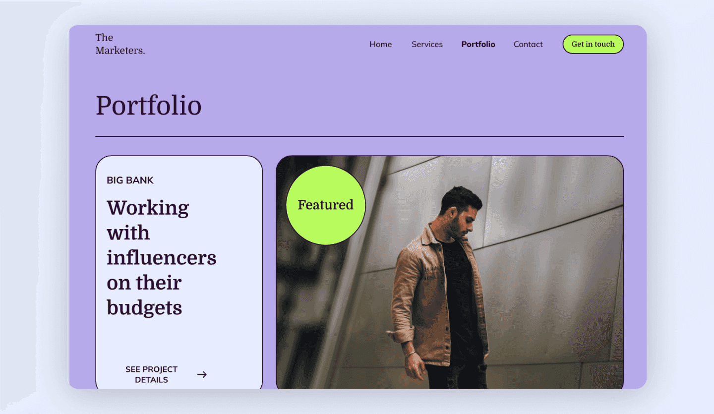 Marketing agency website portfolio page