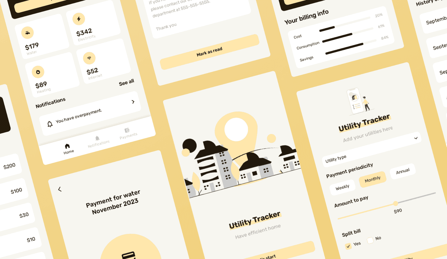 Bill tracker various screens mockup