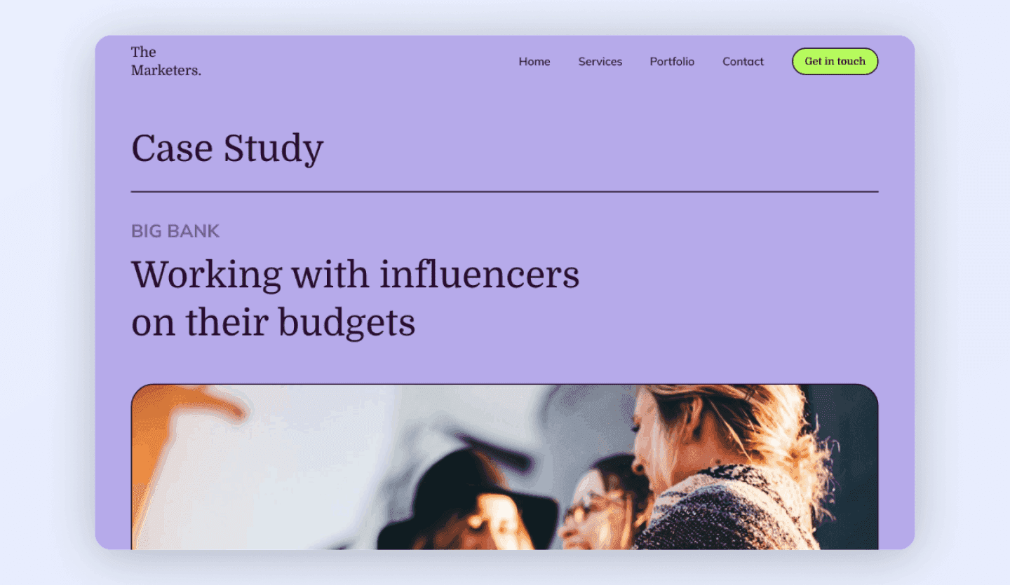 Marketing agency website case study page