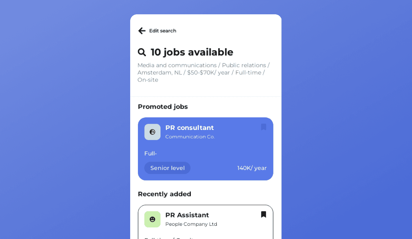 job app design template job search screen