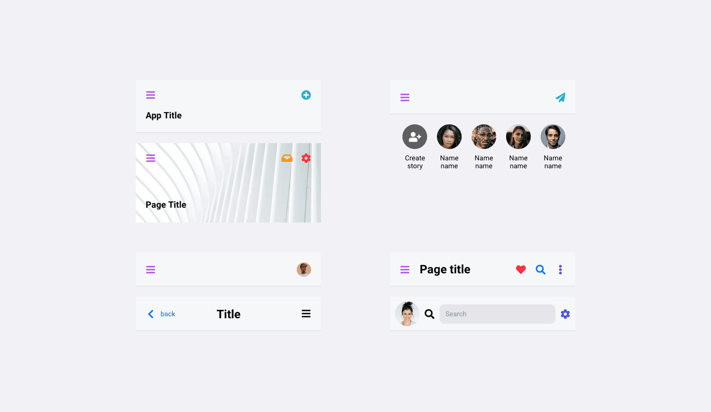 Screenshot showcasing the component template for designing app headers