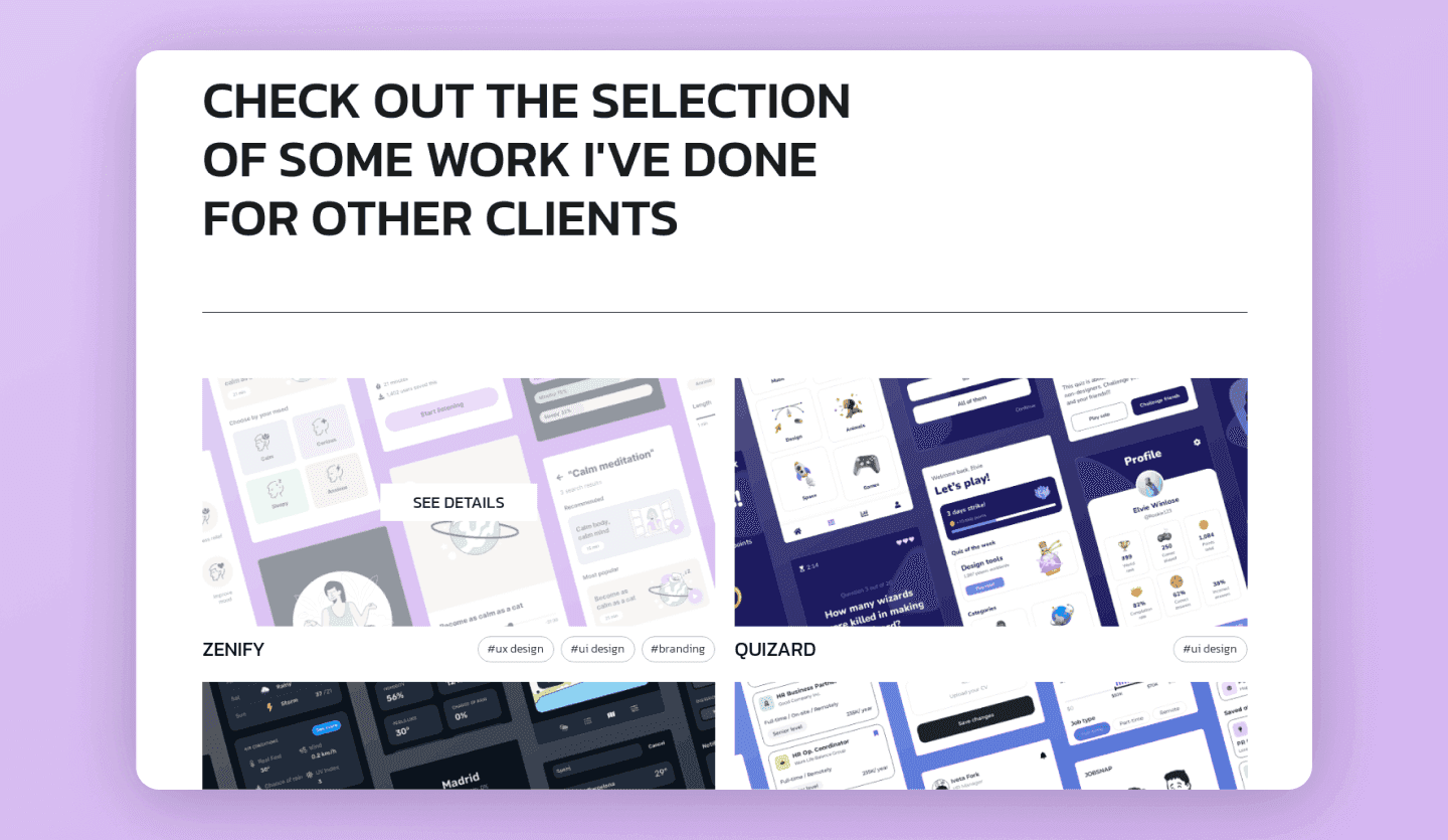 Freelance portfolio mockup example work page