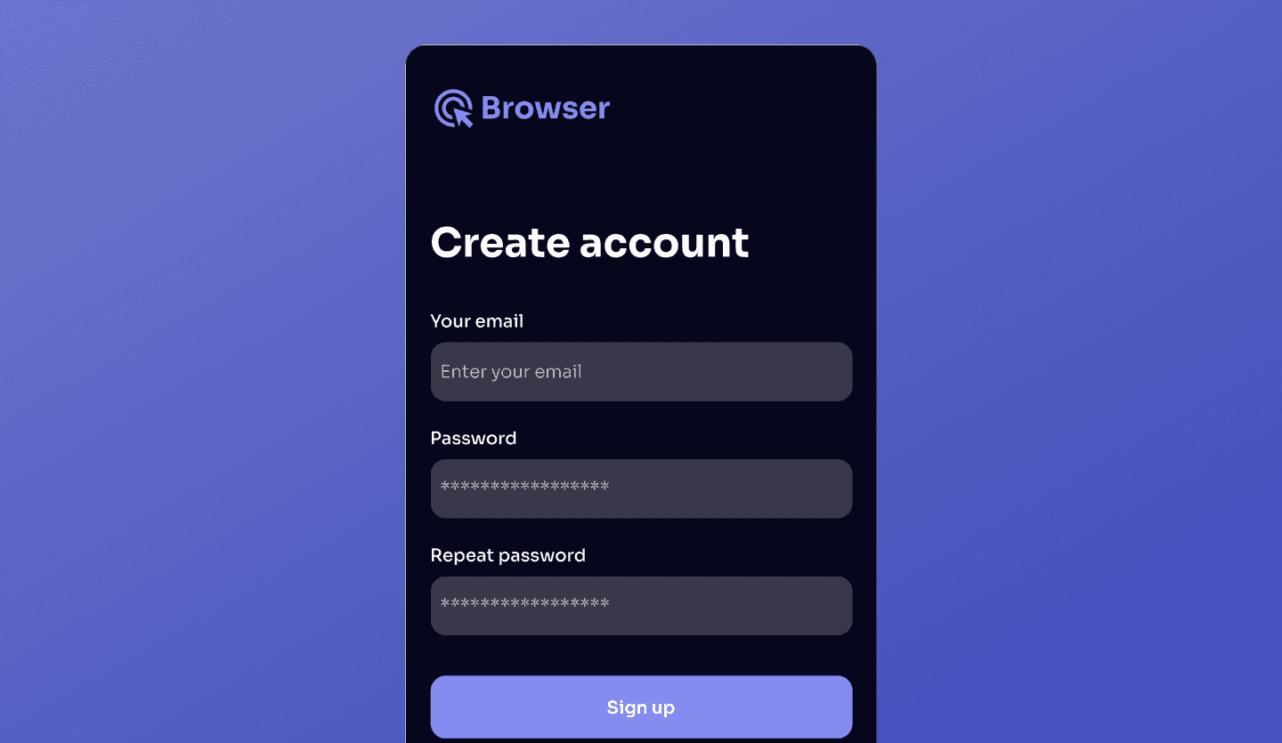 Internet browser dark mode app UI design account screen