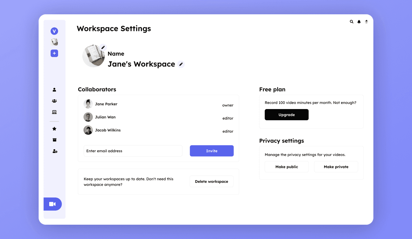 video call web app design template settings screen