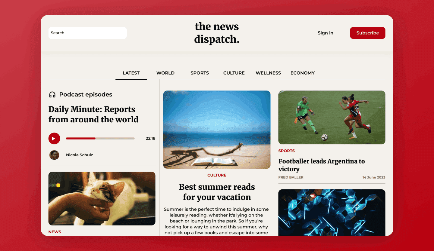 News web app UI template