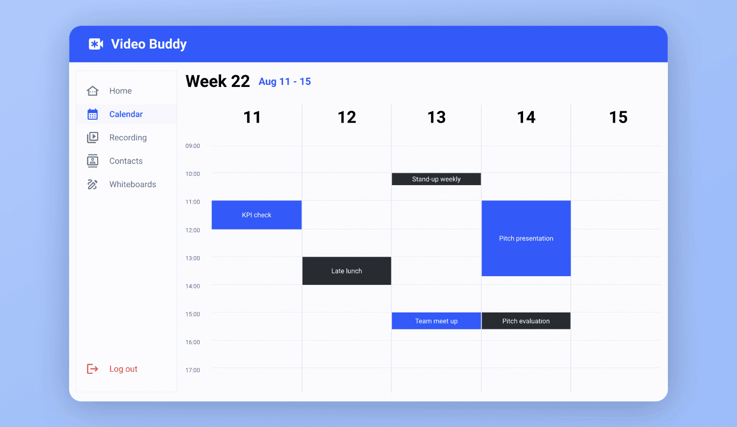 Video call web app template calendar screen