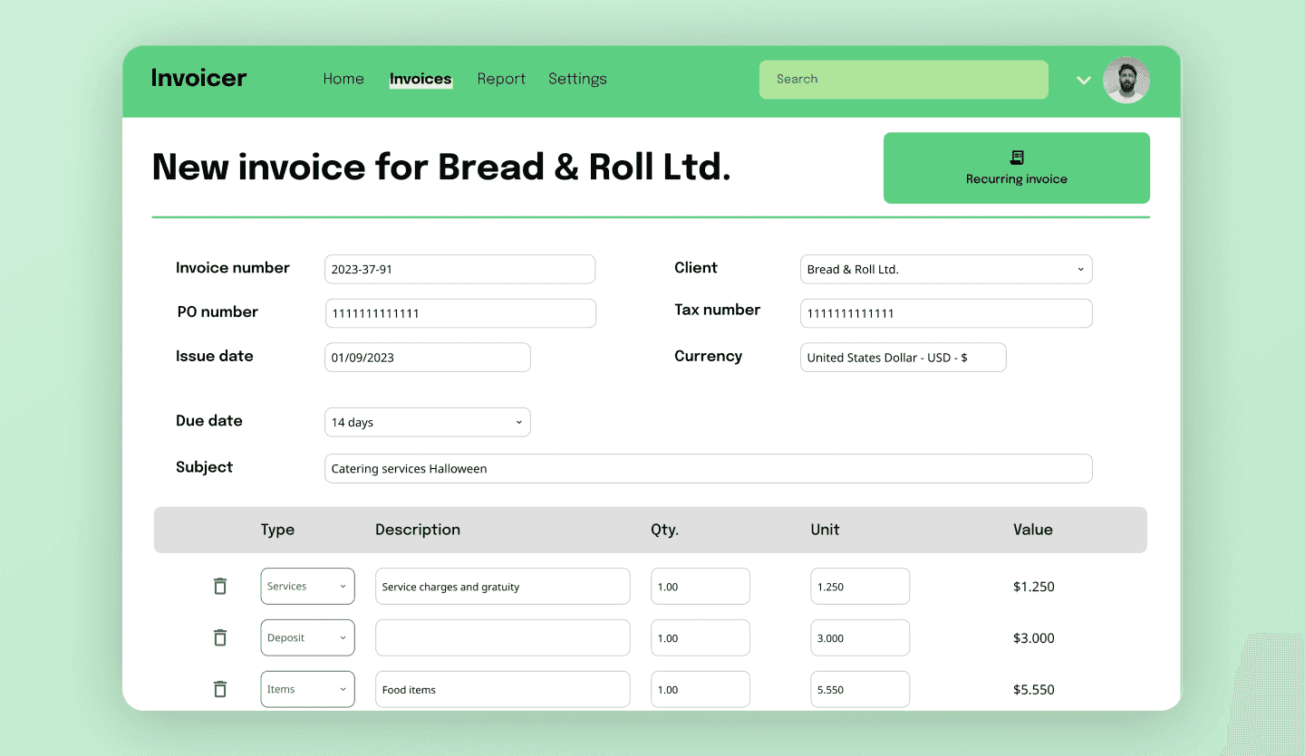 Invoicing web app template