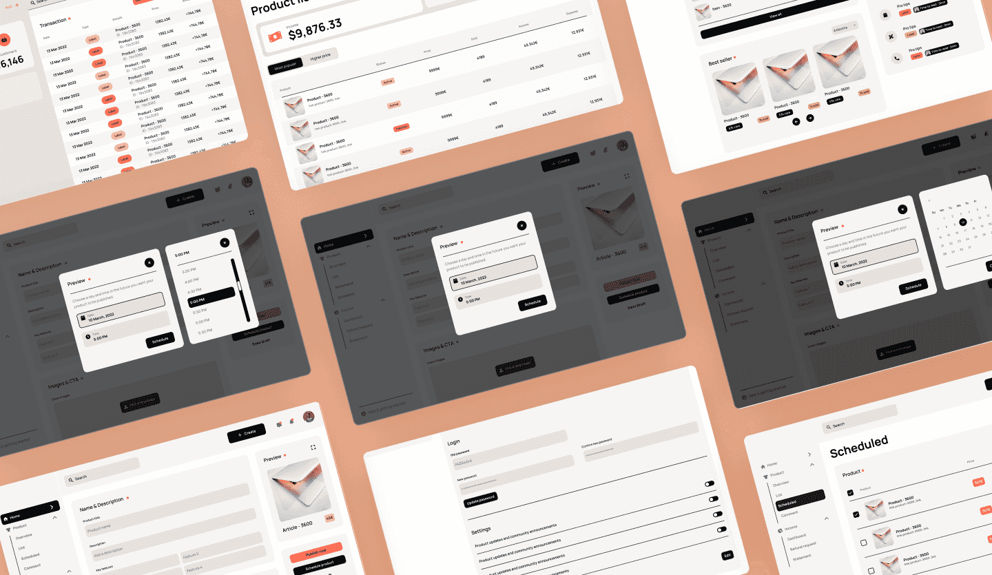 e-commerce web app dashboards light mode overview screen