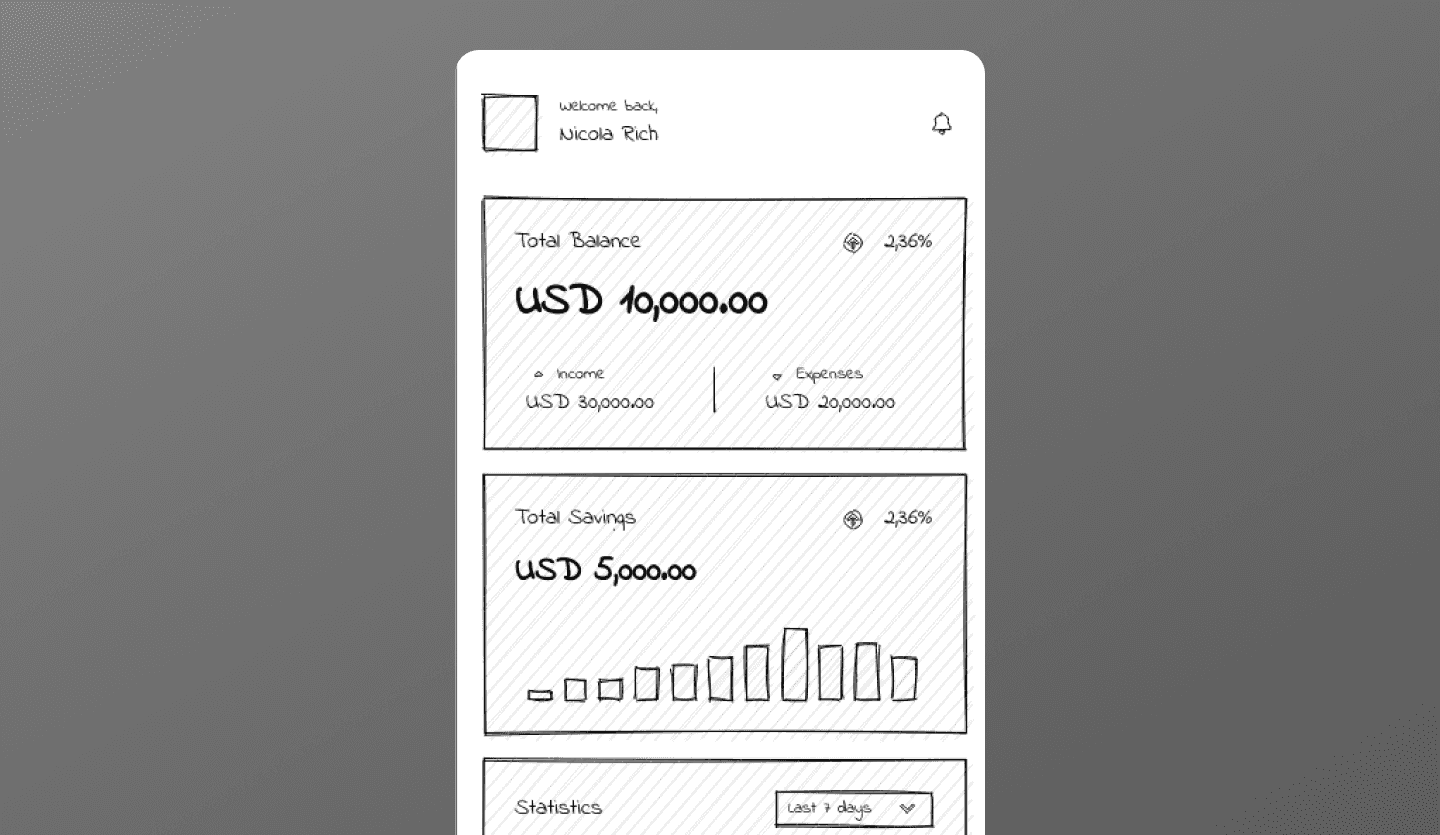 mobile banking app low fidelity account screen