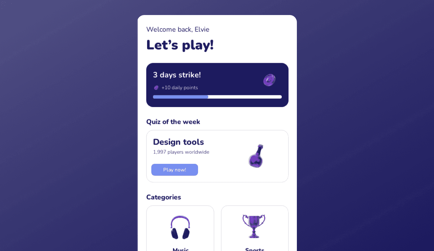 quiz mobile app design template homescreen