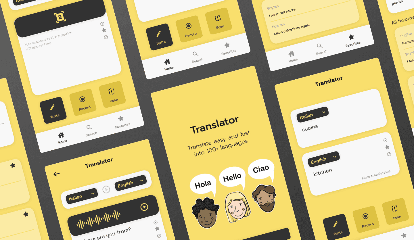 Translation mobile app home screen