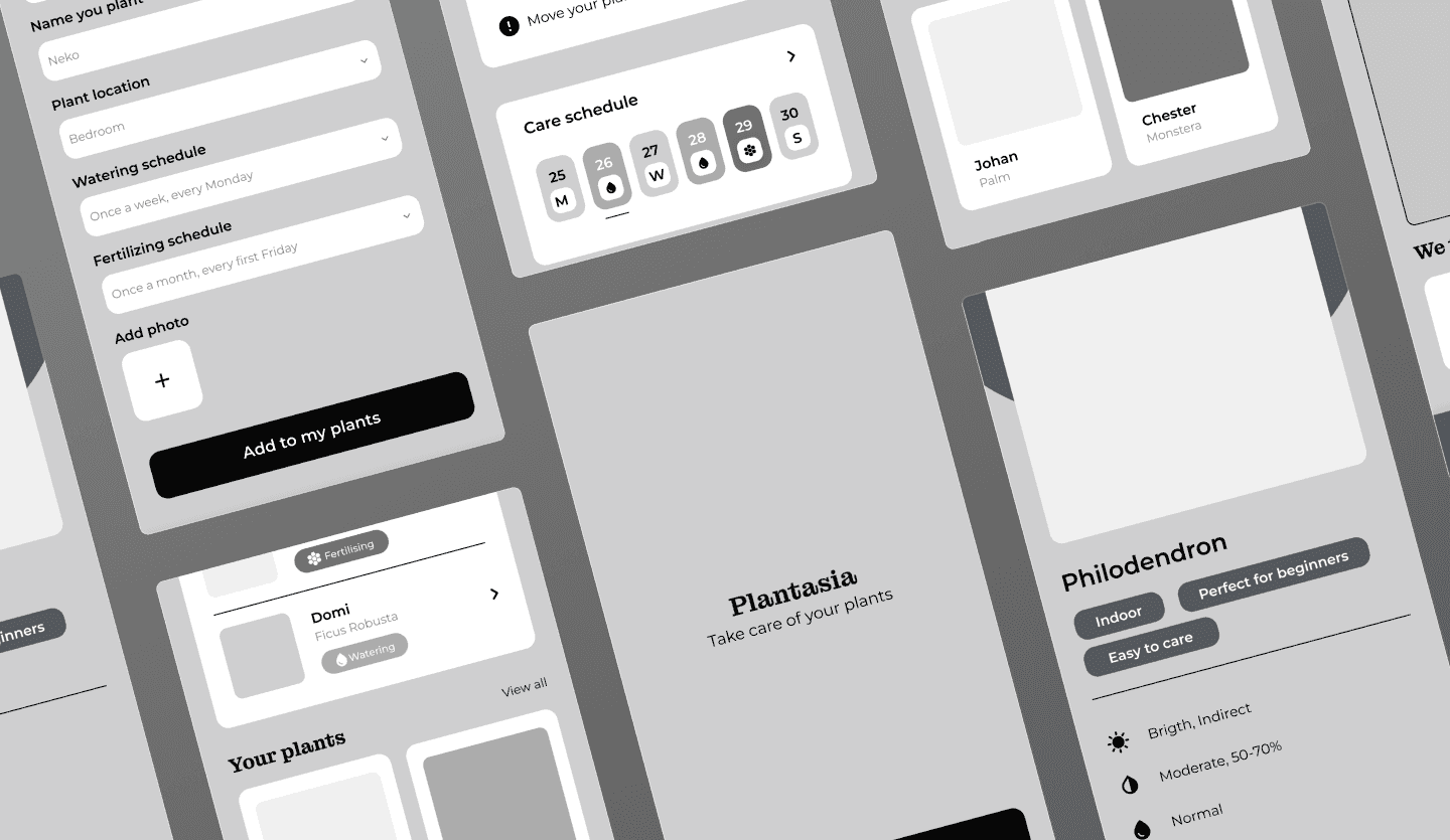 Plant care app wireframe design summary